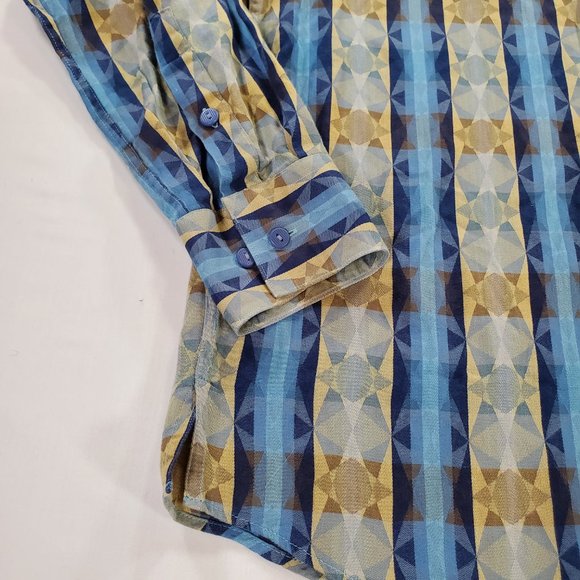 Jhane Barnes Shirt Men Medium Blue Geometric Casual Button Down Designer Vintage - Picture 8 of 16